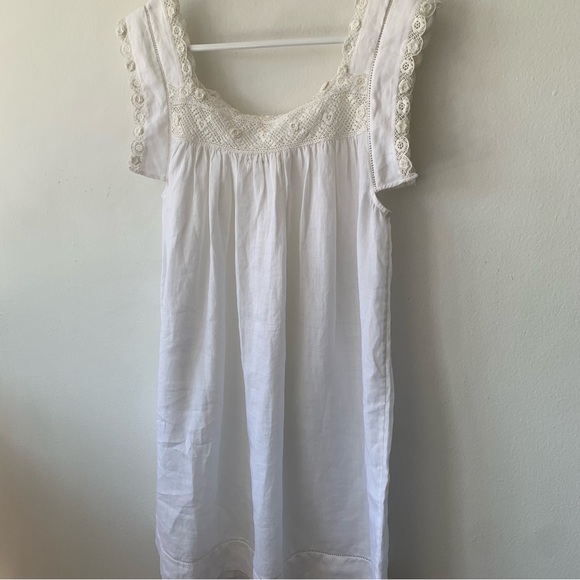 Doen Almadia Ramie Lace Square Neck Short Sleeve Mini Dress Salt - Picture 8 of 14